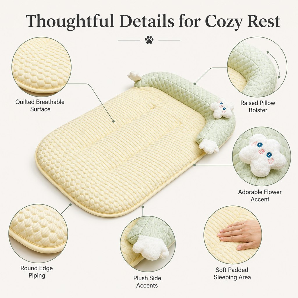 Paws in Awe Breathable Pet Sofa Mat for Sunny Window Naps & Hard Floors - Soft Bolster Lounger for Cats & Dogs image 8