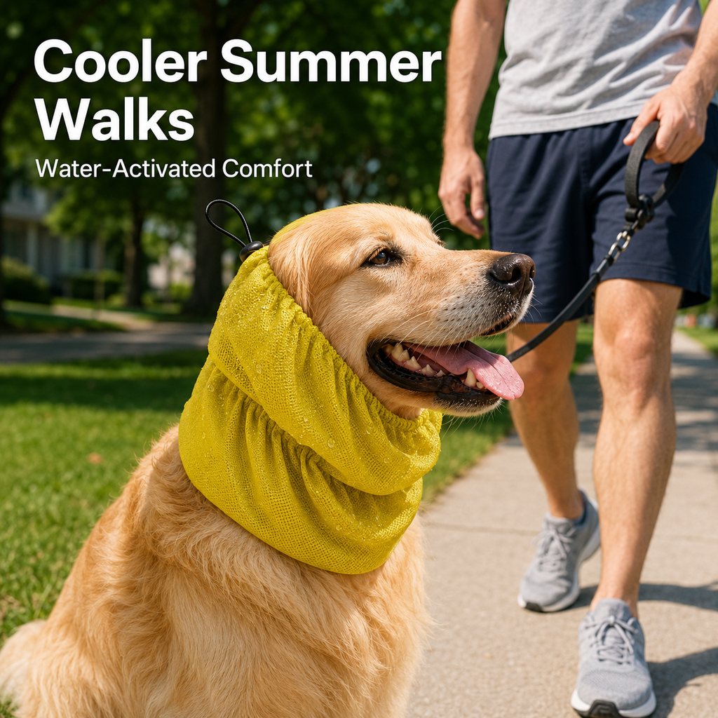 Paws in Awe Water-Activated Dog Cooling Snood for Summer Walks - Lightweight Neck & Ear Cooler for Hot Weather, Beach Days & Long-Fur Dogs image 2