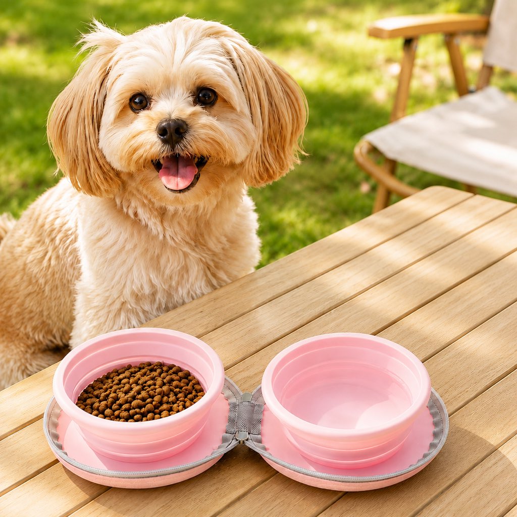 brown collapsible pet travel bowl