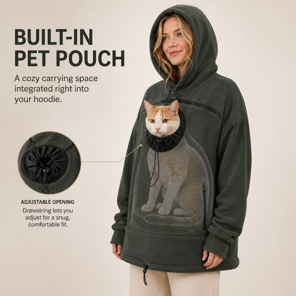 Built-in front pet pouch hoodie for cats and small dogs