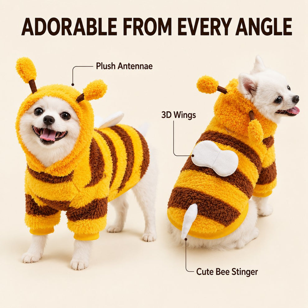 Paws in Awe Bumblebee Dog Costume for Small Dogs - Warm Plush Winter Outfit for Halloween, Photos & Chilly Days image 3