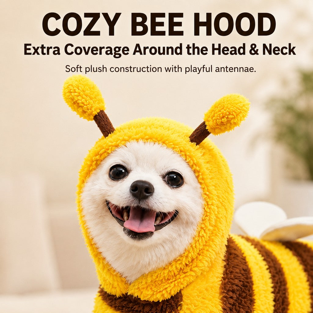 Paws in Awe Bumblebee Dog Costume for Small Dogs - Warm Plush Winter Outfit for Halloween, Photos & Chilly Days image 4
