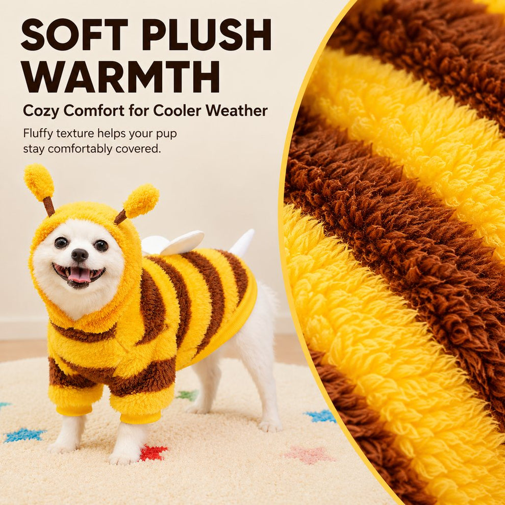 Paws in Awe Bumblebee Dog Costume for Small Dogs - Warm Plush Winter Outfit for Halloween, Photos & Chilly Days image 8