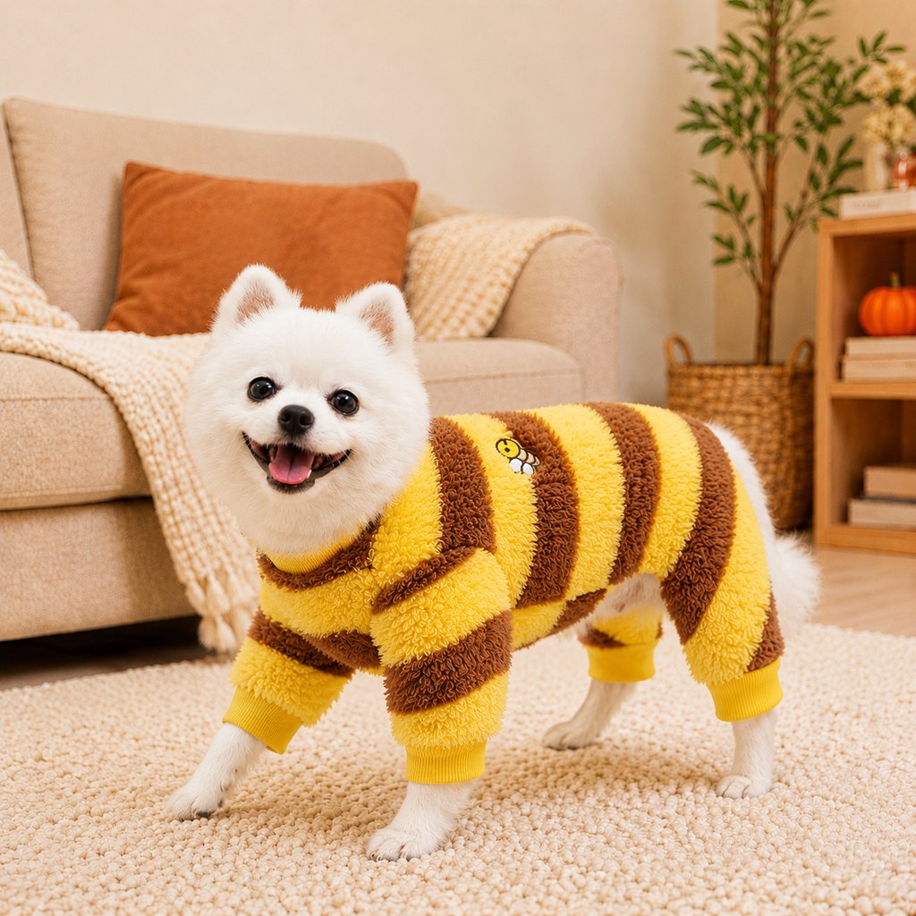 Paws in Awe Bumblebee Dog Costume for Small Dogs - Warm Plush Winter Outfit for Halloween, Photos & Chilly Days image 11
