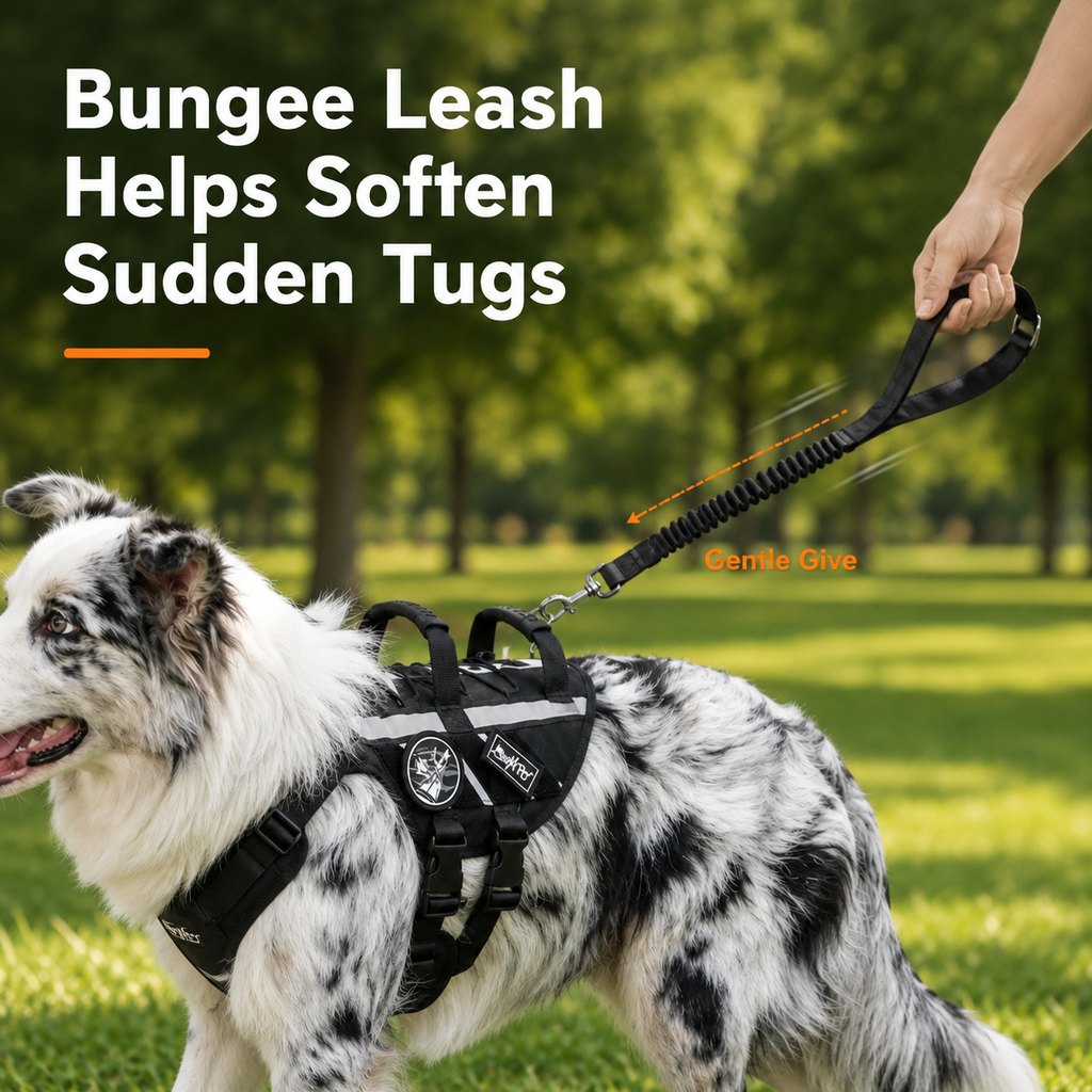 Outdoor dog harness and bungee leash set for walking and hiking