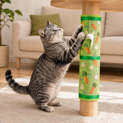 Bunny and Carrot wrap-around sisal cat scratcher on table leg