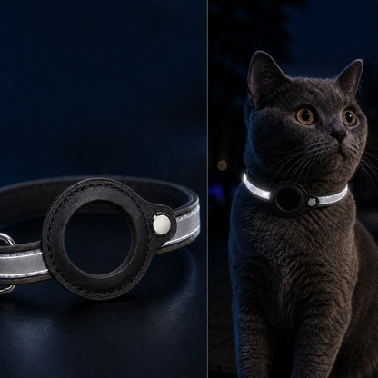 AirTag-Compatible Reflective Pet Tracking Collar for Cats & Small Dogs - Secure Holder for Outdoor Adventures & Night Visibility