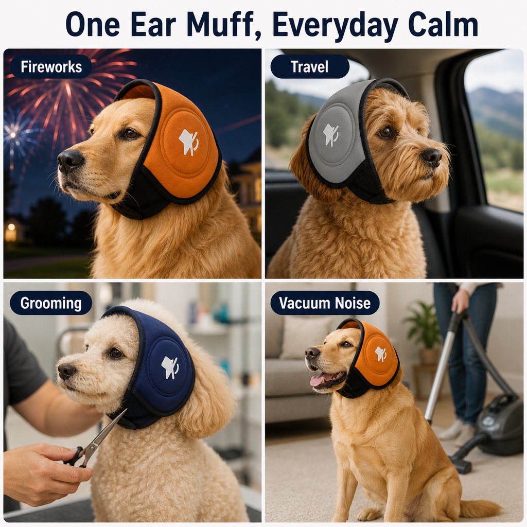 Paws in Awe Calming Dog Ear Muffs for Fireworks, Thunderstorms & Grooming - Soft Noise-Reducing Wrap to Help Ease Stress image 6