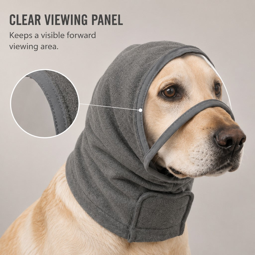 Paws in Awe Calming Dog Hood with Clear Viewing Panel, Gentle Head & Neck Wrap for Grooming, Thunderstorms, Fireworks & Travel Comfort image 5