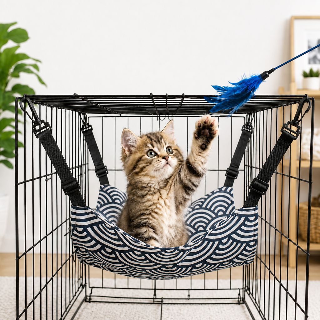 Paws in Awe Reversible Cat Cage Hammock with Adjustable Straps - Space-Saving Hanging Bed for Wire Crates image 12