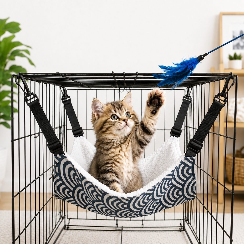 Paws in Awe Reversible Cat Cage Hammock with Adjustable Straps - Space-Saving Hanging Bed for Wire Crates image 13