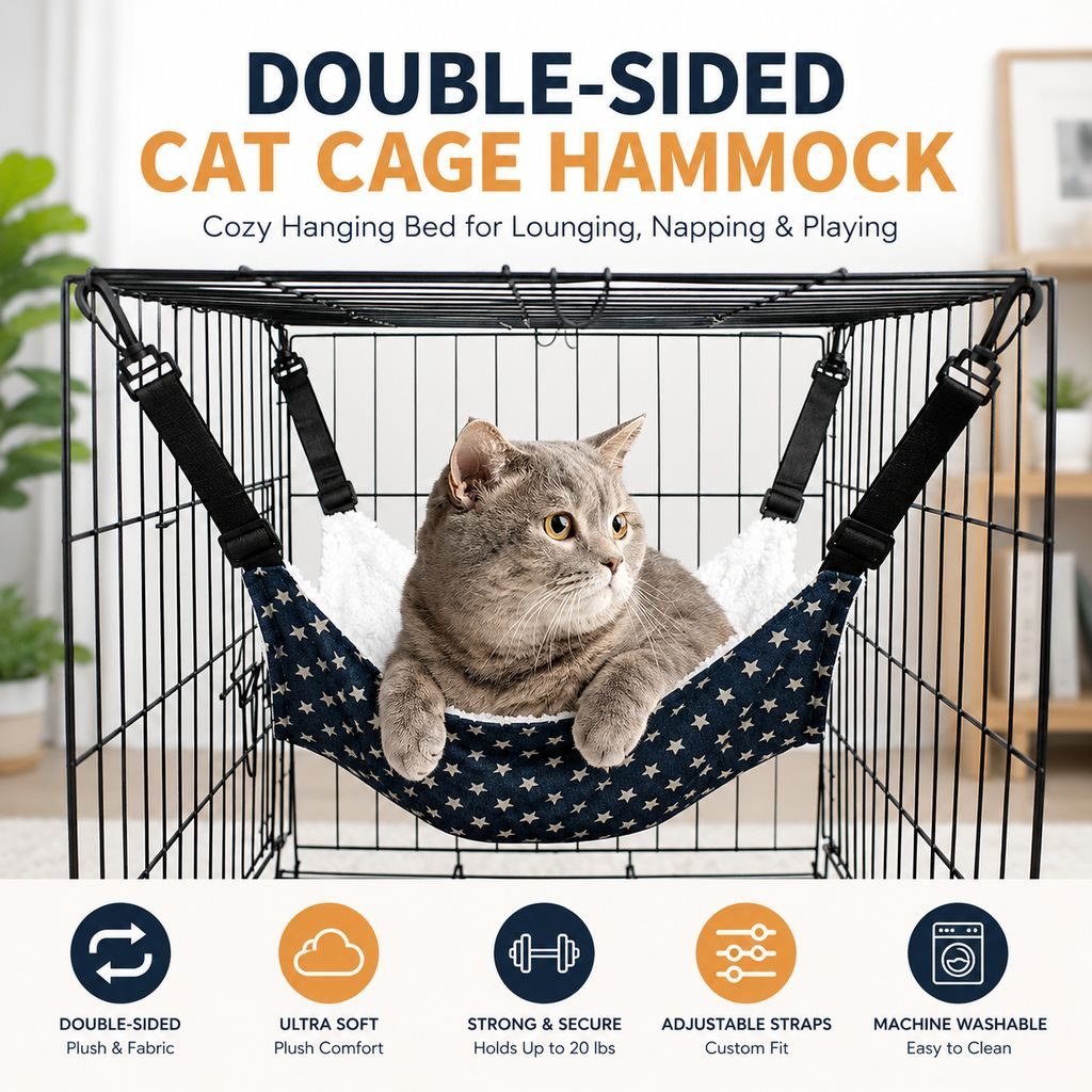 Paws in Awe Reversible Cat Cage Hammock with Adjustable Straps - Space-Saving Hanging Bed for Wire Crates image 8