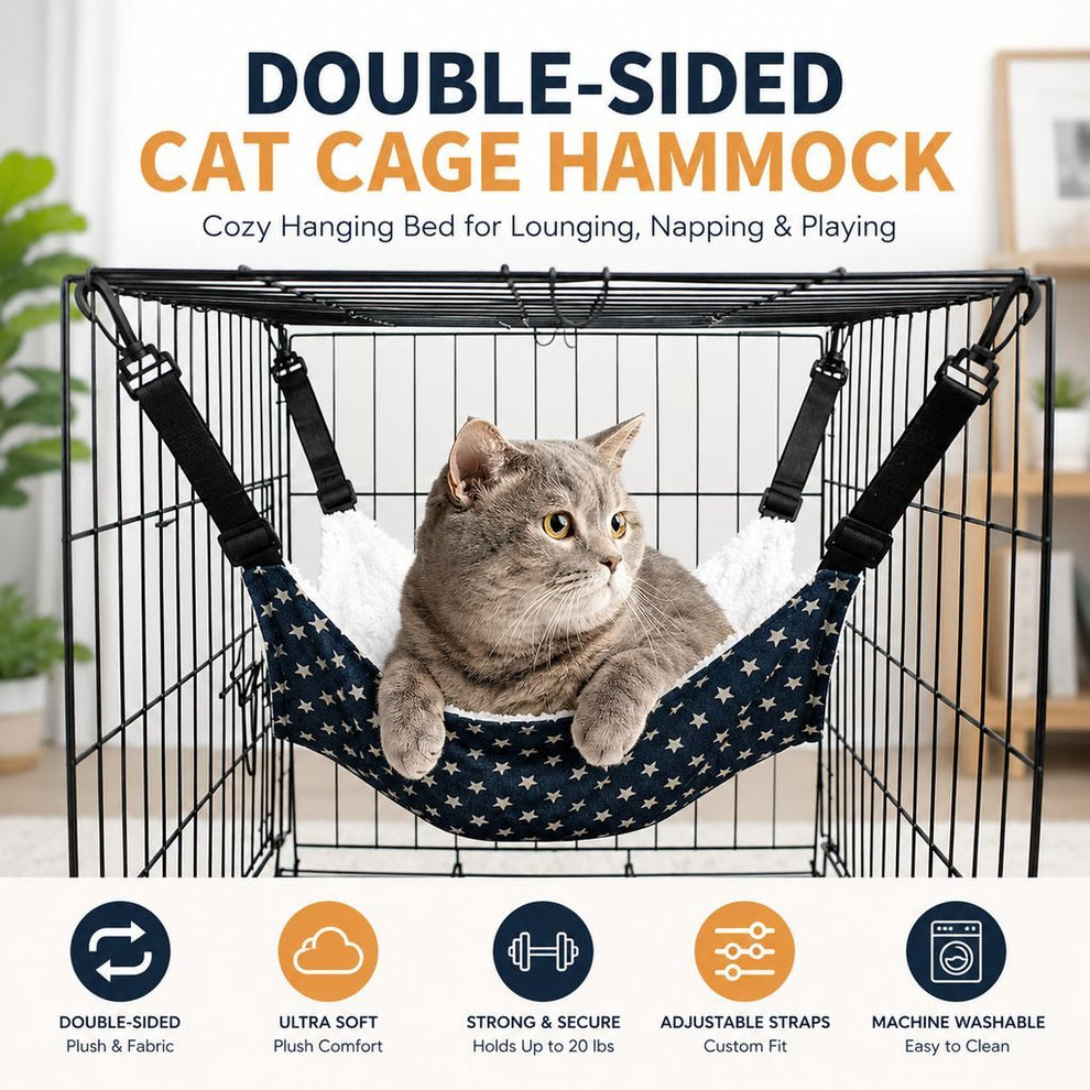 Paws in Awe Reversible Cat Cage Hammock with Adjustable Straps - Space-Saving Hanging Bed for Wire Crates image 8