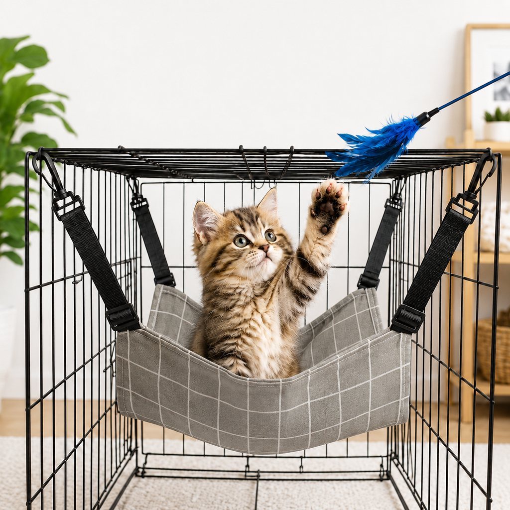 Paws in Awe Reversible Cat Cage Hammock with Adjustable Straps - Space-Saving Hanging Bed for Wire Crates image 11