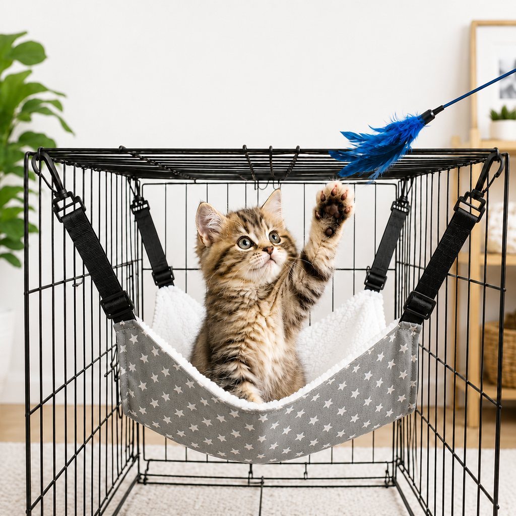 Paws in Awe Reversible Cat Cage Hammock with Adjustable Straps - Space-Saving Hanging Bed for Wire Crates image 14