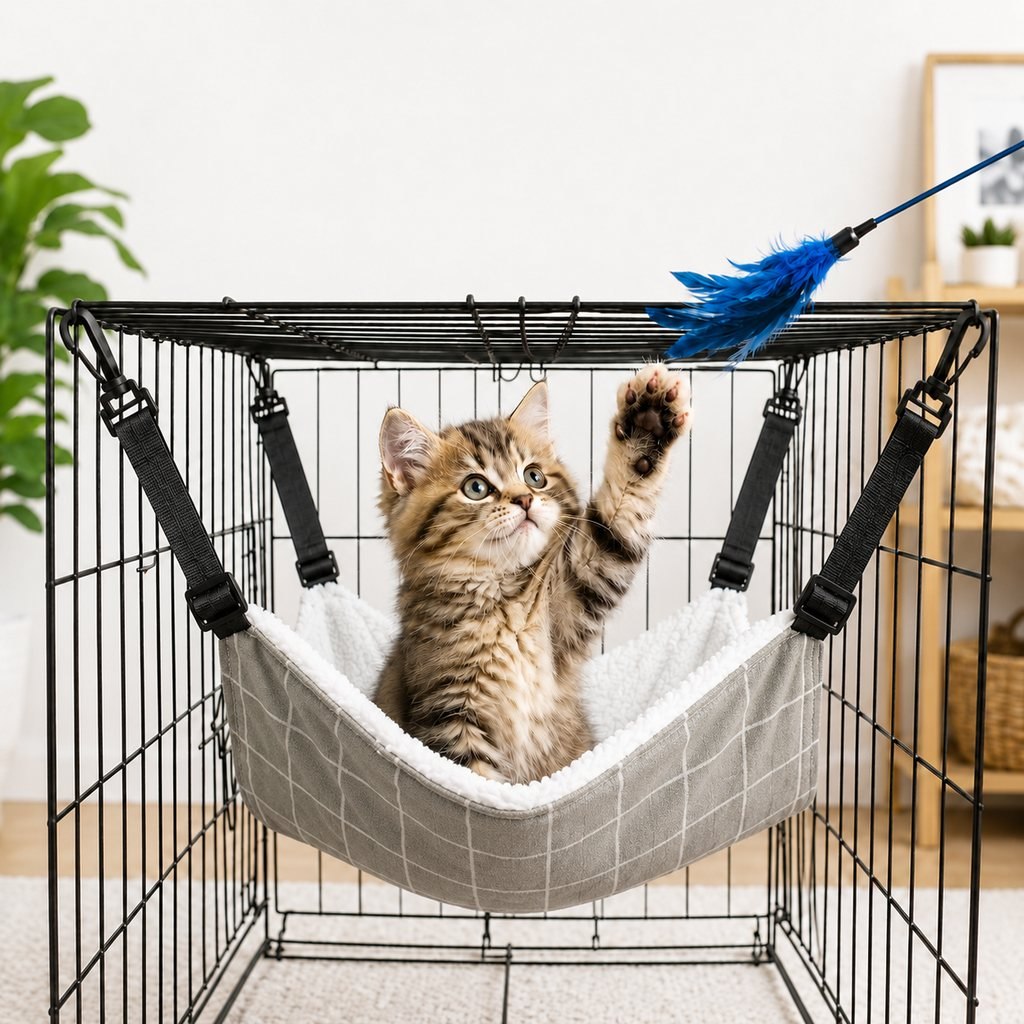Paws in Awe Reversible Cat Cage Hammock with Adjustable Straps - Space-Saving Hanging Bed for Wire Crates image 10