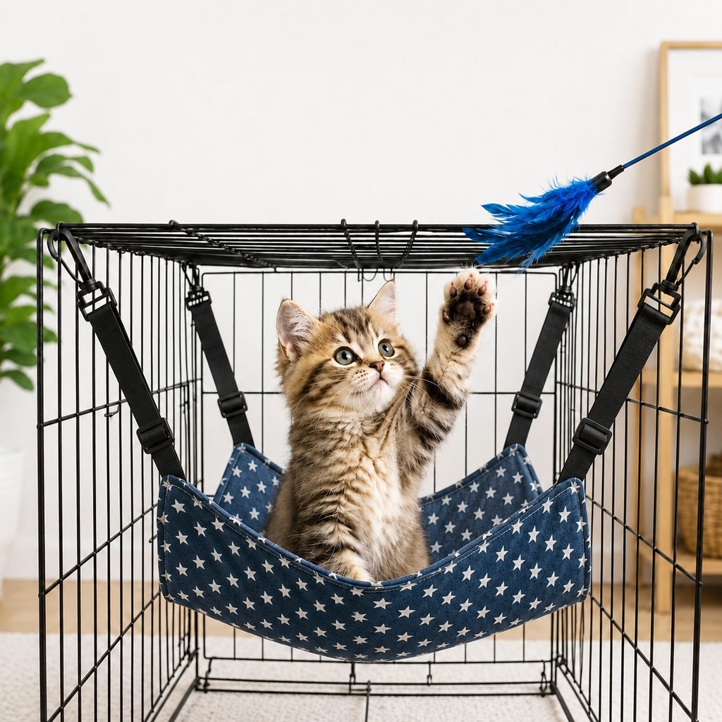 Paws in Awe Reversible Cat Cage Hammock with Adjustable Straps - Space-Saving Hanging Bed for Wire Crates image 15