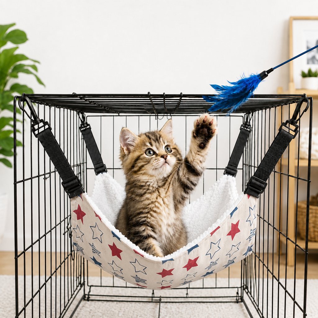 Paws in Awe Reversible Cat Cage Hammock with Adjustable Straps - Space-Saving Hanging Bed for Wire Crates image 17