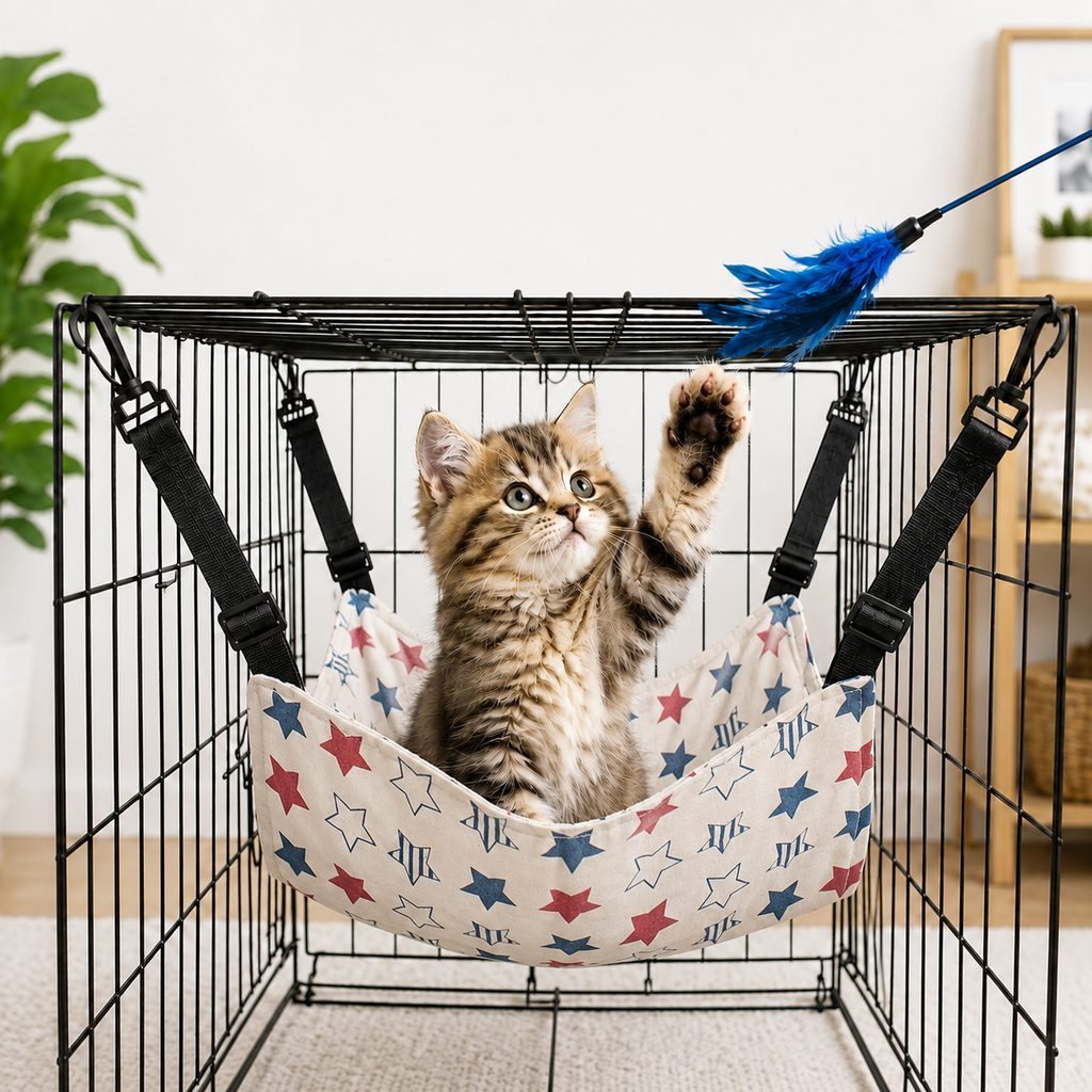 Paws in Awe Reversible Cat Cage Hammock with Adjustable Straps - Space-Saving Hanging Bed for Wire Crates image 16