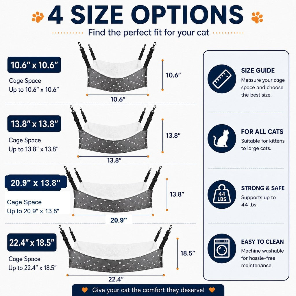 Paws in Awe Reversible Cat Cage Hammock with Adjustable Straps - Space-Saving Hanging Bed for Wire Crates image 9