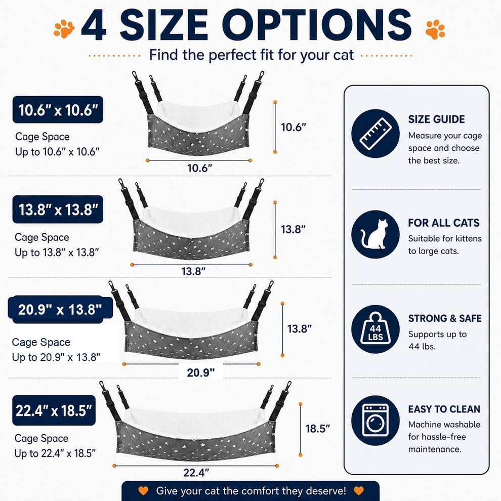 Paws in Awe Reversible Cat Cage Hammock with Adjustable Straps - Space-Saving Hanging Bed for Wire Crates image 9