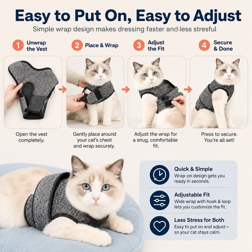 Paws in Awe Cat Calming Vest for Thunderstorms, Travel & Quiet Time - Soft Adjustable Comfort Wrap for Nervous Cats image 10
