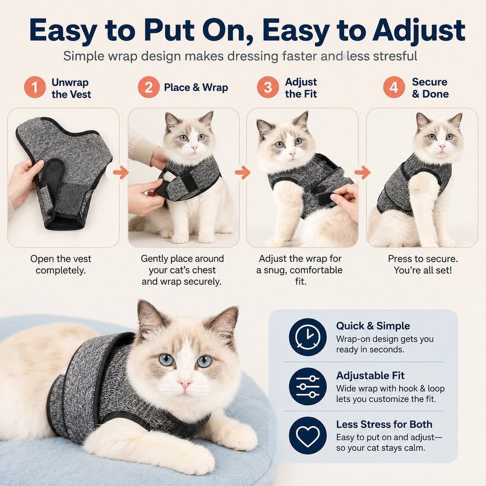Paws in Awe Cat Calming Vest for Thunderstorms, Travel & Quiet Time - Soft Adjustable Comfort Wrap for Nervous Cats image 10