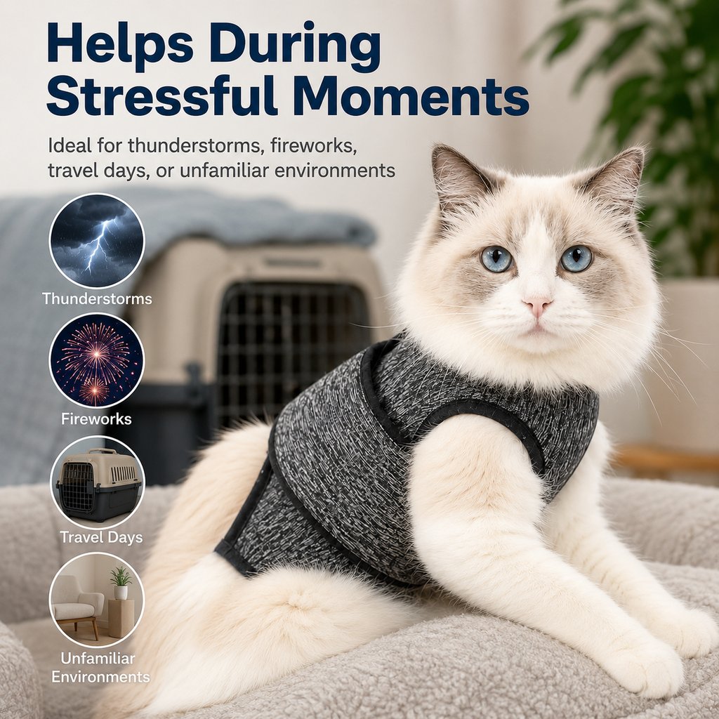 Paws in Awe Cat Calming Vest for Thunderstorms, Travel & Quiet Time - Soft Adjustable Comfort Wrap for Nervous Cats image 9