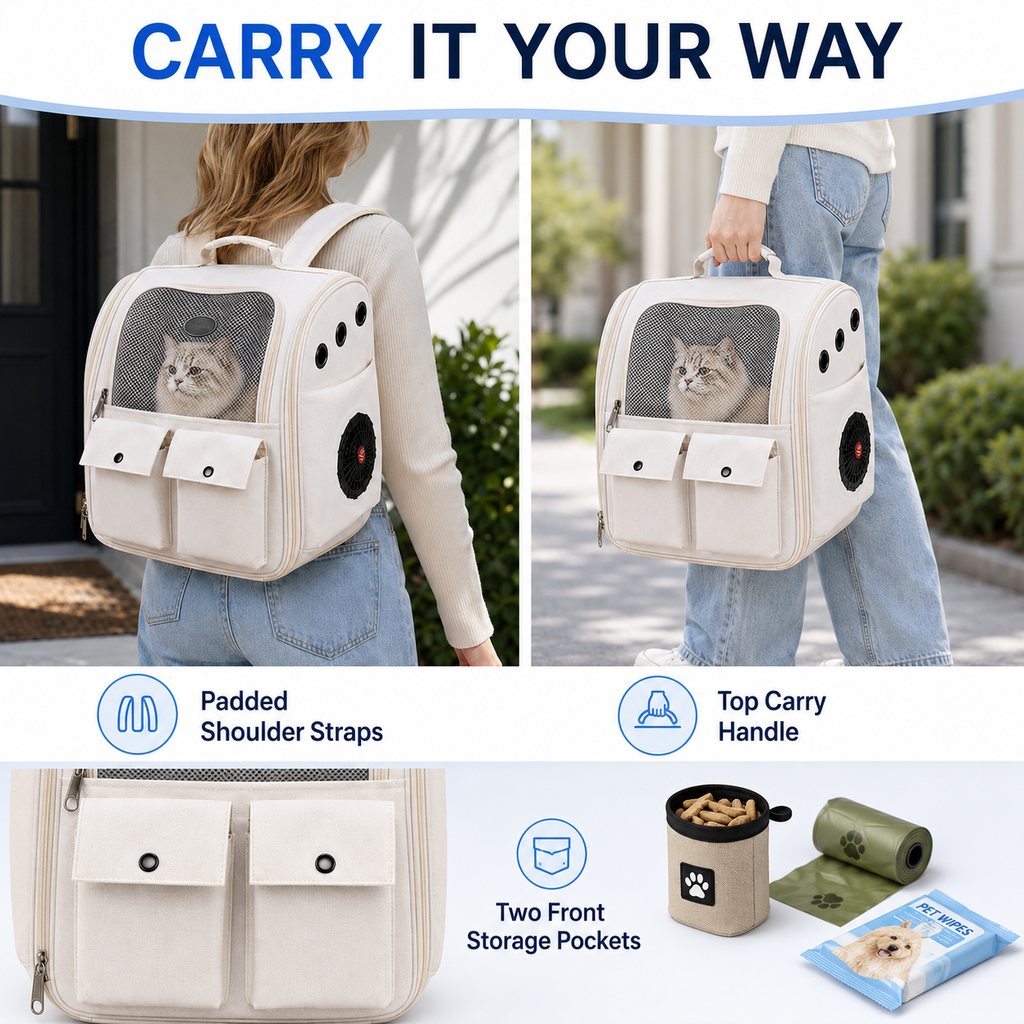 Paws in Awe USB-Powered Dual-Fan Cat Carrier Backpack for Vet Visits & Everyday Travel - Fan-Assisted Cooling for Less-Stuffy Trips image 7