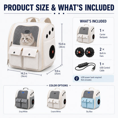 Paws in Awe USB-Powered Dual-Fan Cat Carrier Backpack for Vet Visits & Everyday Travel - Fan-Assisted Cooling for Less-Stuffy Trips image 9