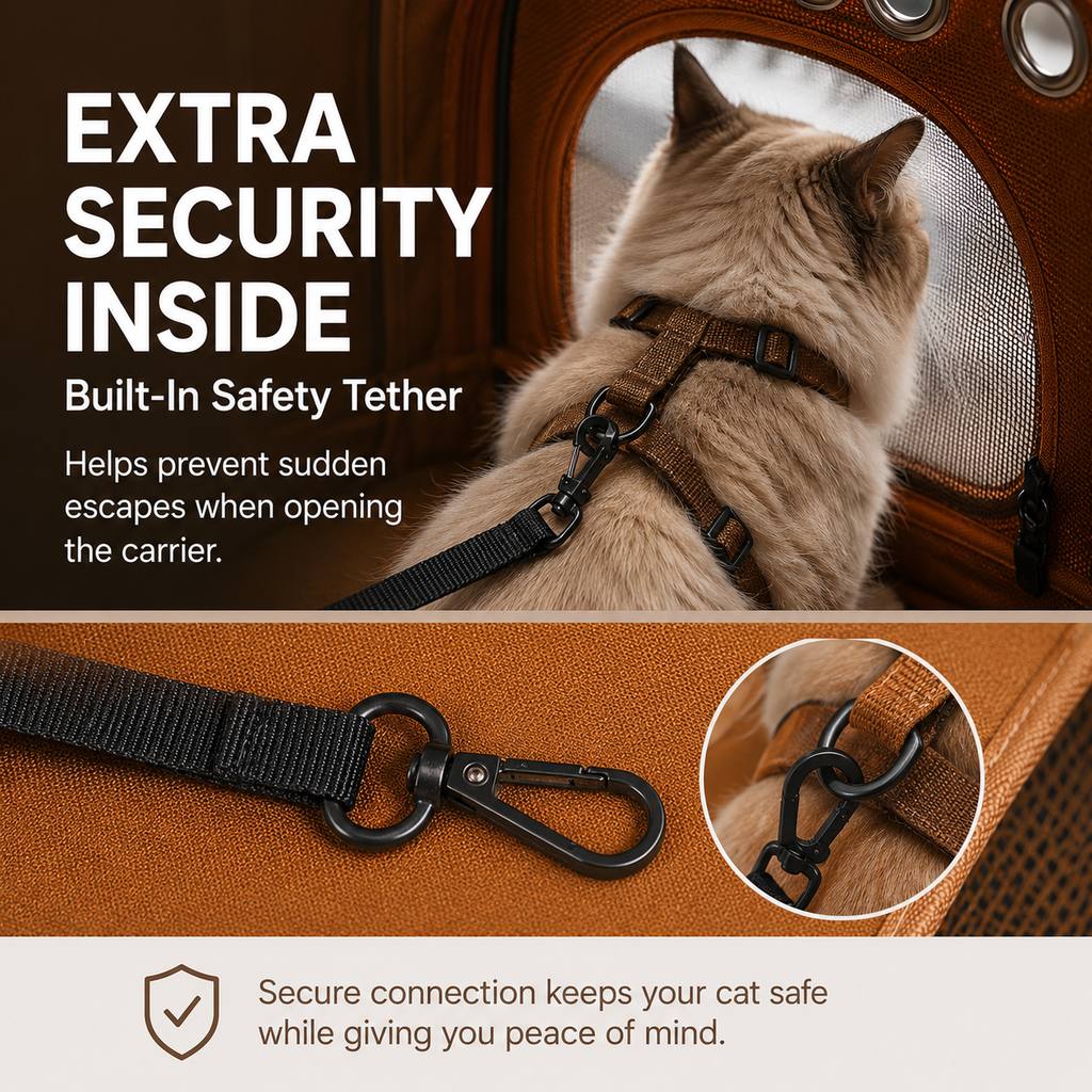 Paws in Awe Breathable Cat Travel Carrier for Road Trips & Vet Visits - Structured Foldable Soft-Sided Pet Bag image 8