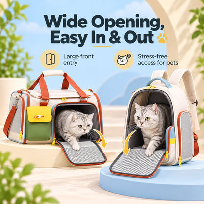 Wide opening access on backpack and shoulder bag pet carriers
