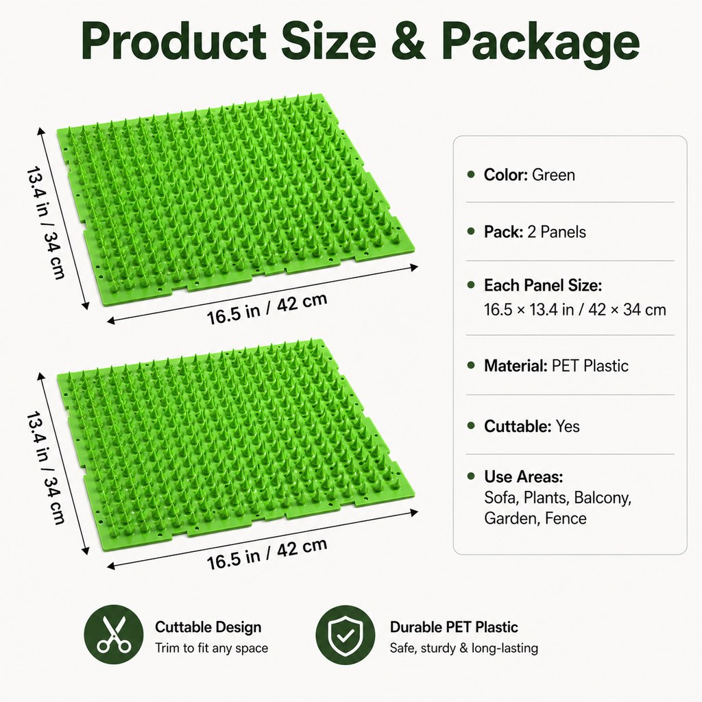 Paws in Awe 2-Pack Green Cut-to-Fit Cat Deterrent Mat for Sofas, Plants & Balconies - Helps Protect Furniture from Scratching, Digging & Curious Paws image 10