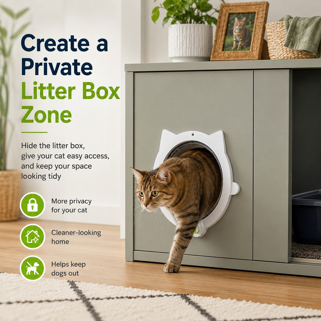 Paws in Awe 4-Way Locking Interior Cat Door for Litter Box Cabinets & Rooms - Private Access Without Door Scratching image 2