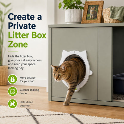 Paws in Awe 4-Way Locking Interior Cat Door for Litter Box Cabinets & Rooms - Private Access Without Door Scratching image 2