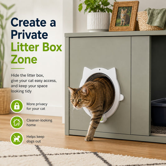 Paws in Awe 4-Way Locking Interior Cat Door for Litter Box Cabinets & Rooms - Private Access Without Door Scratching image 2