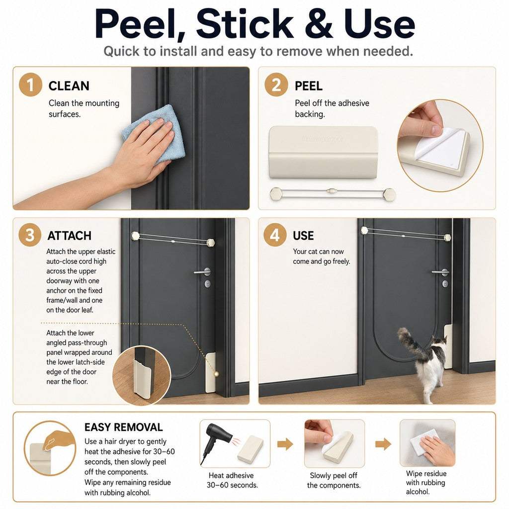 Paws in Awe No-Drill Cat Door Helper for Litter Rooms & Bedrooms - Let Cats Come and Go Without Leaving Doors Open image 6