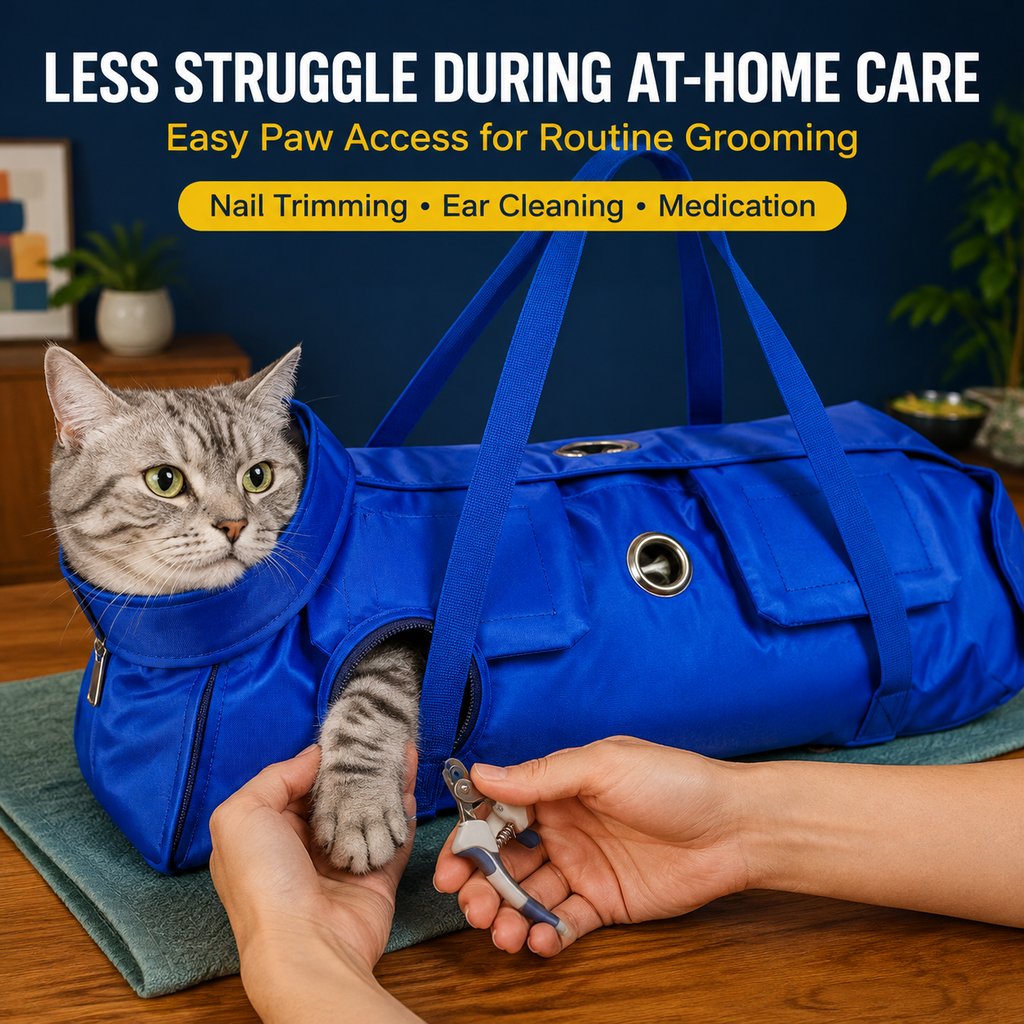 Paws in Awe Multi-Use Cat Carrier & Grooming Bag - Easy Paw Access for Vet Visits & At-Home Care image 8