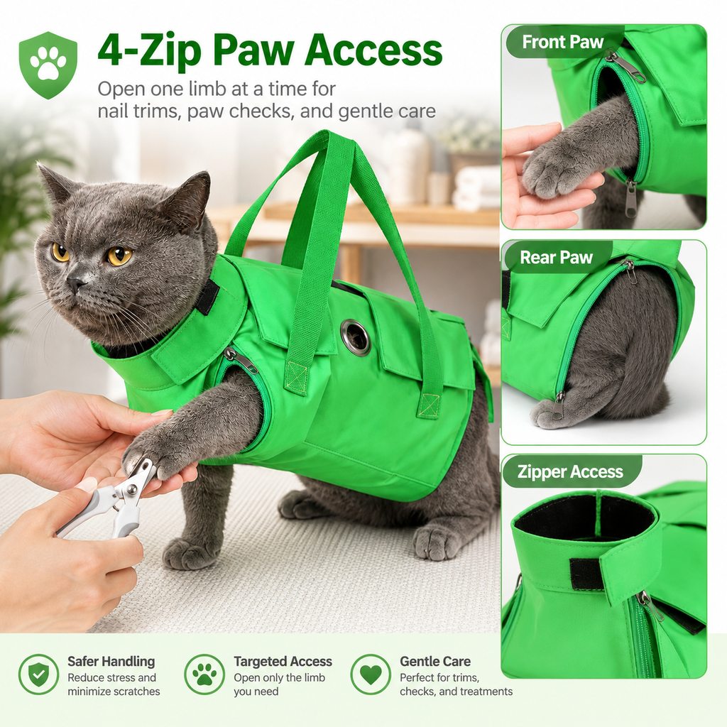 Paws in Awe Multi-Use Cat Carrier & Grooming Bag - Easy Paw Access for Vet Visits & At-Home Care