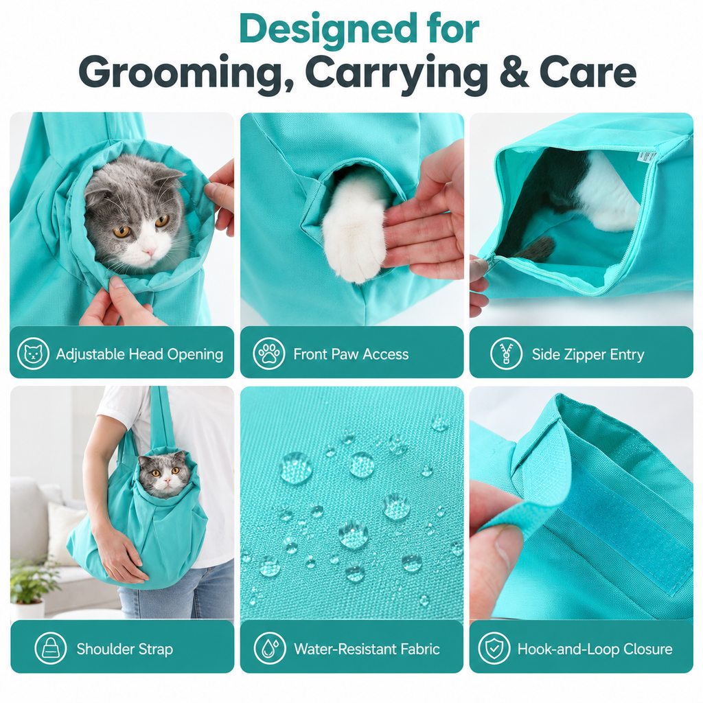 Paws in Awe Soft Cat Carrier Grooming Bag for Vet Visits &Nail Trims - Helps Reduce Scratching During Routine Care image 7