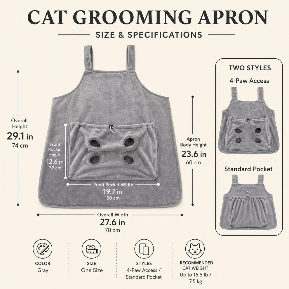 Cat grooming apron size and specification image
