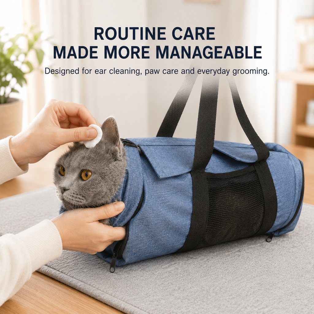 Cat grooming restraint bag for easier handling