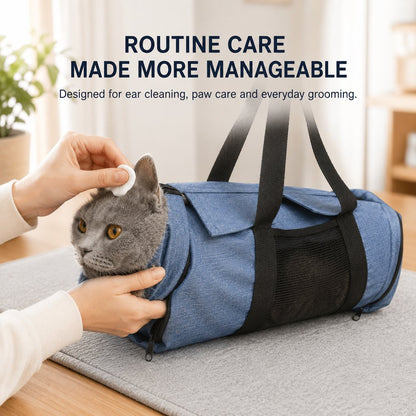 Cat grooming restraint bag for easier handling