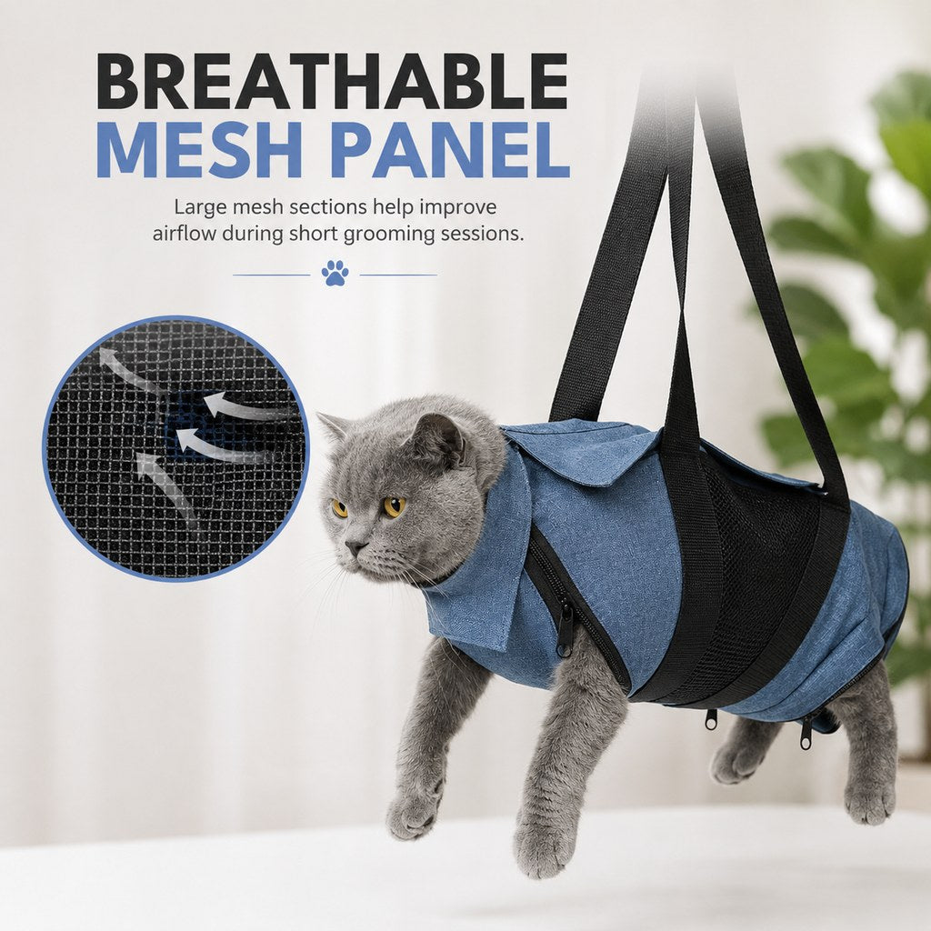 Cat grooming restraint bag for nail trimming