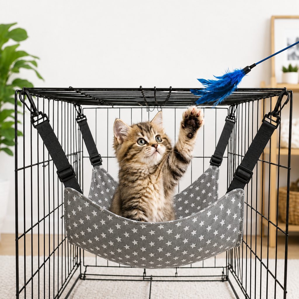 Paws in Awe Reversible Cat Cage Hammock with Adjustable Straps - Space-Saving Hanging Bed for Wire Crates image 7