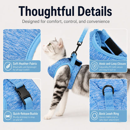 Paws in Awe Lightweight Cat Harness & Leash Set for Outdoor Walks - Breathable Adjustable Vest for Secure, Comfortable Control image 8