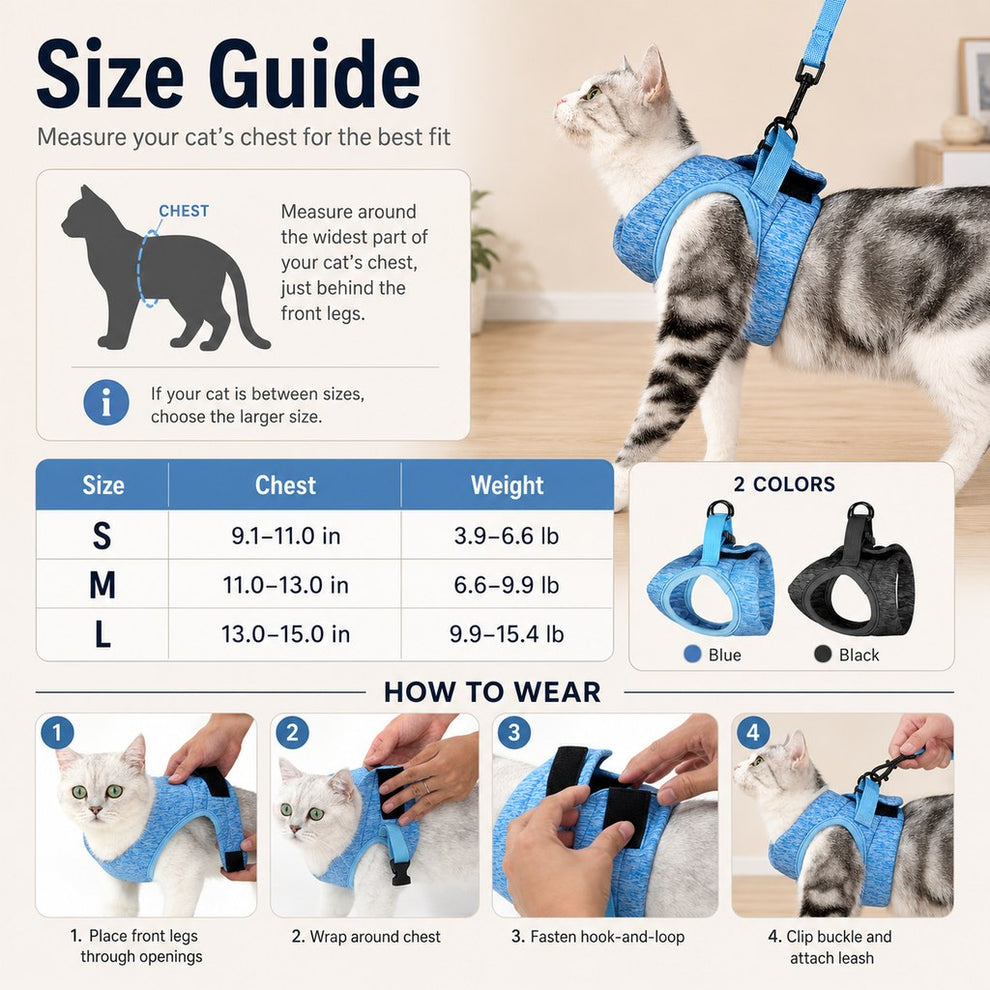 Paws in Awe Lightweight Cat Harness & Leash Set for Outdoor Walks - Breathable Adjustable Vest for Secure, Comfortable Control image 9