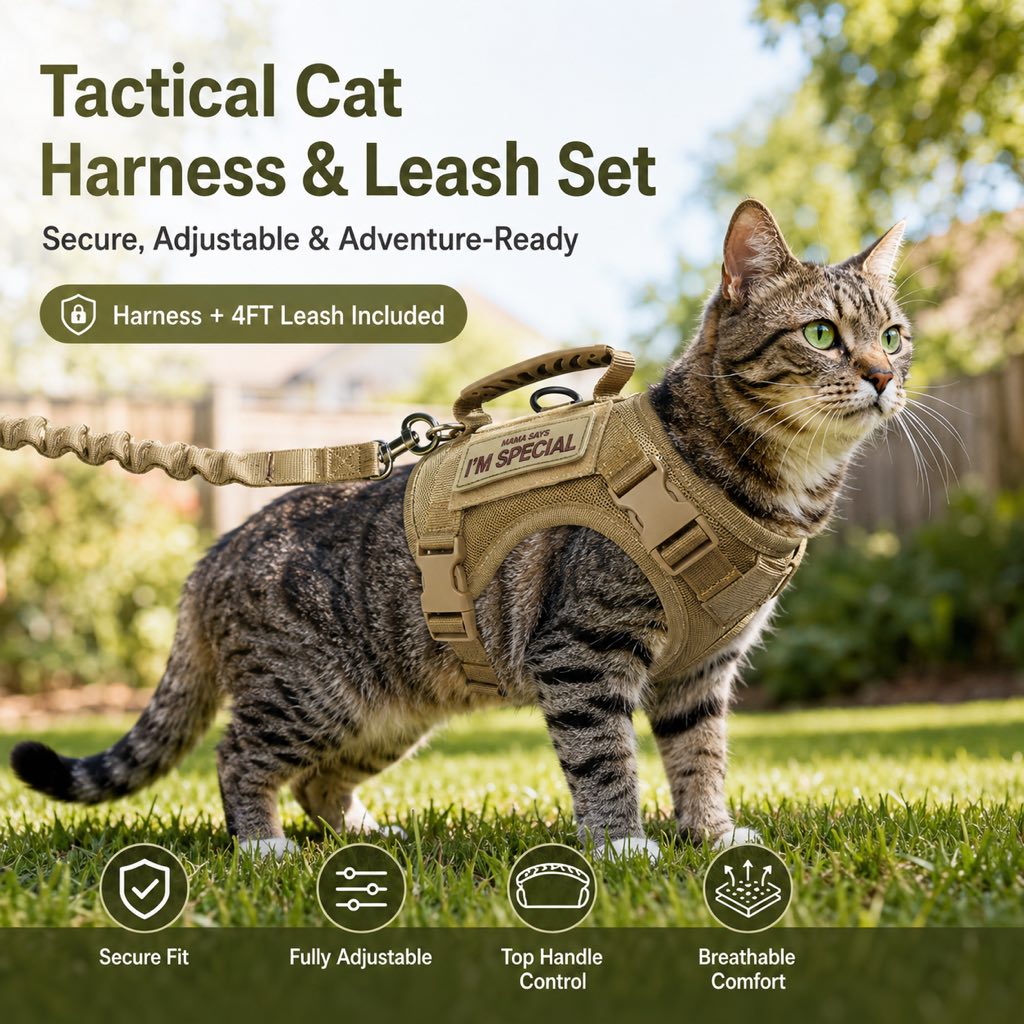 Paws in Awe Tactical Cat Harness & Leash Set - Escape-Resistant Adjustable Vest for Outdoor Walks, Backyard Exploration & Travel Safety image 3
