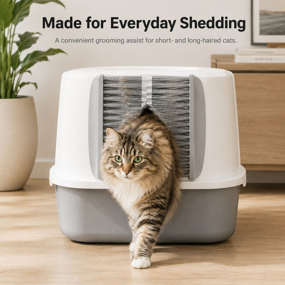 Paws in Awe Cat Litter Box Self-Grooming Brush Door – Automatic Loose Fur Catcher for Enclosed Litter Boxes & Cleaner Homes, 2-Piece Set image 3