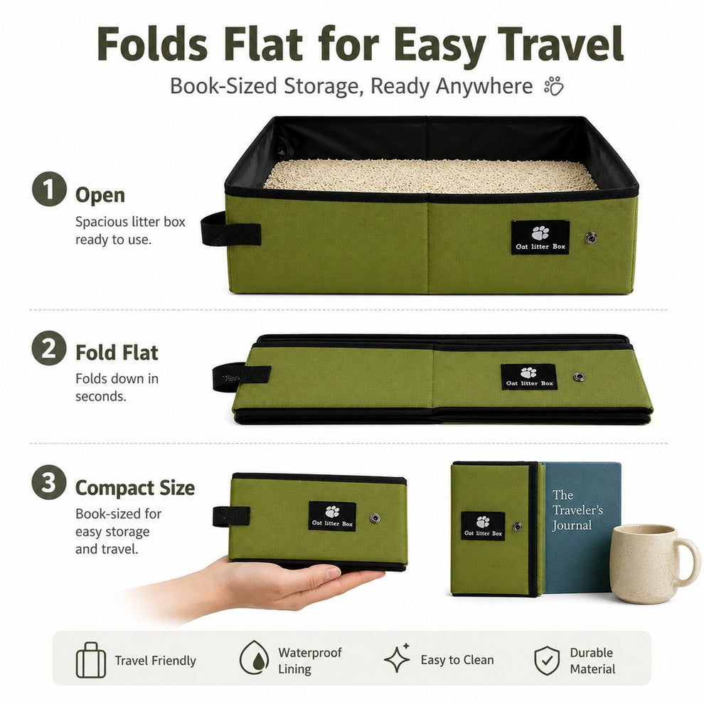 Cat litter box folds flat for easy travel storage